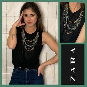 Zara Embellished Black Chain Top MEDIUM